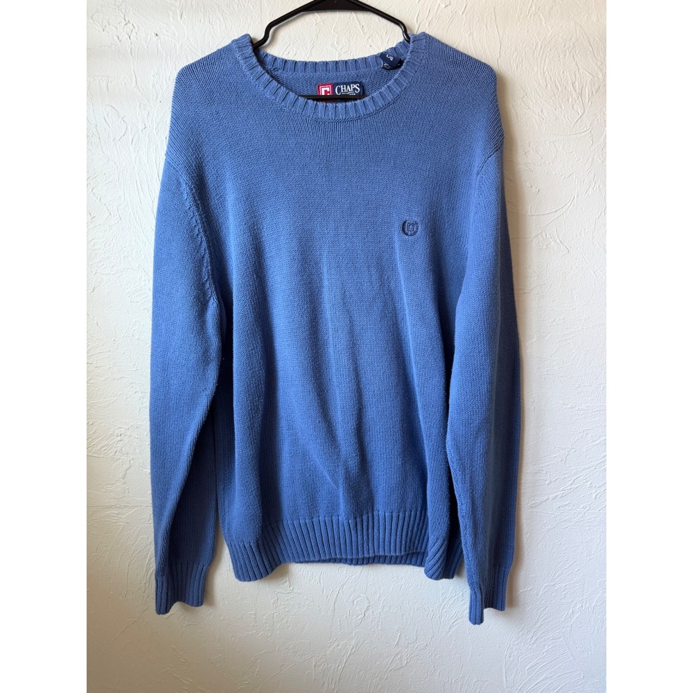 Chaps Mens Blue‎ Cotton Knit Crewneck Pullover Sweater Logo Size Large